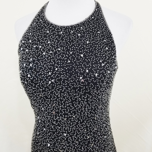 SOLD Vintage Scala beaded gown black silk dress long LG - Picture 6 of 10